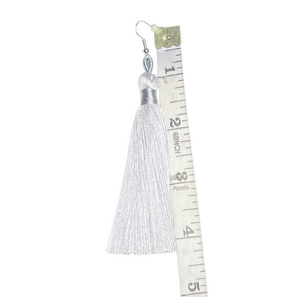 Silvery Light Gray Fringe Drop Earrings - Picture 2 of 2
